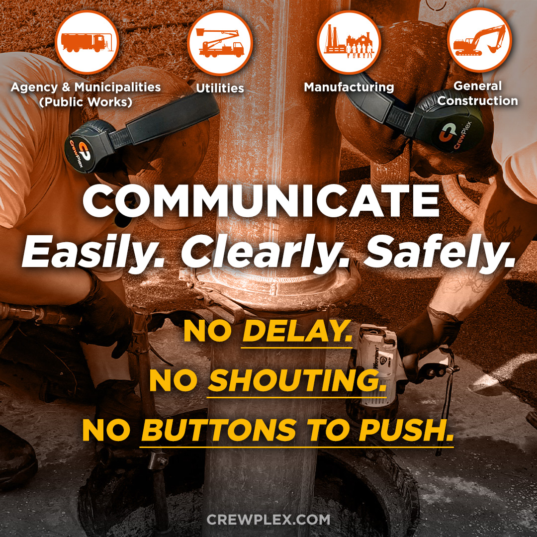 CrewPlex's tweet photo. Keep your crew connected in loud, demanding environments with CrewPlex! Talk and listen in real time—no delay, no shouting, no buttons to push.

Safer, more efficient work in public works, utilities, manufacturing, and construction.  

#SafetyFirst #CrewPlex https://t.co/yFHQrxTHQx