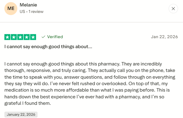 Canadian Pharmacy Kings checks all the right boxes for Melanie. ✅✅✅

If you've never ordered with us before, you can check us out here: canadianpharmacyking.com

We love giving great service! 🤗🥰

#CanadianPharmacy #CPK #TrustPilot