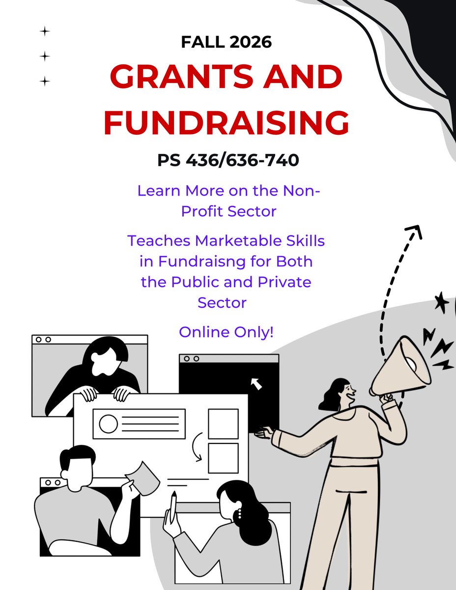 semopolisci's tweet photo. Attention all MPA RedHawks! Grants and Fundraising will be held in the Fall. This course offers insight into the nonprofit sphere and teaches real world skills on how to raise more than just money for an organization or cause. https://t.co/VkHTEQliIh