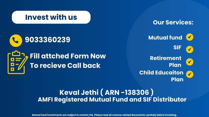 Keval_IM's tweet image. Looking for सारथी in your Financial Journey ?
Join us to achieve your long term Financial Goal
Fill Call back Request form here 
forms.gle/q1tgsHAr2Pi5j7…

#SIP #stockmarket 
Disclaimer 
Mutual fund investments are subject to market risk. Please read all scheme related documents