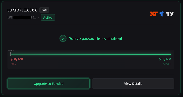 Thanks <a href="/TradingLucid/">Lucid Trading</a> !
Passed my first 50k account with you. 

I started by getting Payouts from the 25ks, but now its time to upgrade it! ;)
