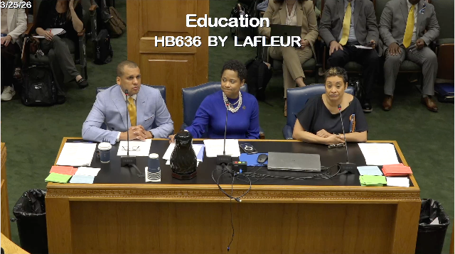 Joined by Urania Wilson (mother of Caleb Wilson), Rep. LaFleur and former Caleb Wilson Task Force Chair Jason Hughes introduce HB 636 which would require annual campus-wide hazing prevention education and strengthen statewide oversight. 

#lalege