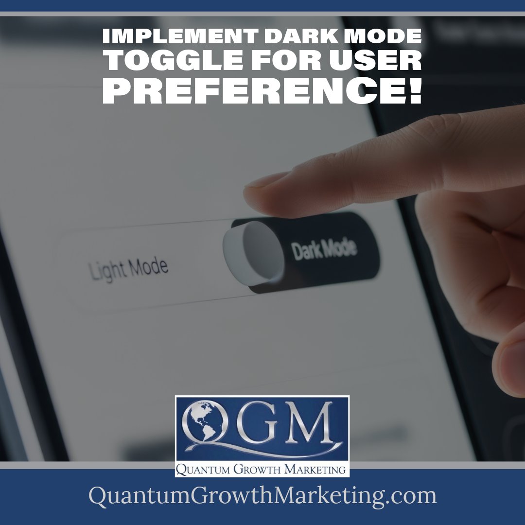 qgmnow's tweet image. 🖼️ Implement dark mode toggle for user preference!

The Best Web Design Services: quantumgrowthmarketing.com

🌙 Offer light/dark options to boost comfort &amp;amp; accessibility scores.

#DarkMode #WebAccessibility #UserExperience #WebDesignPro #BizTips