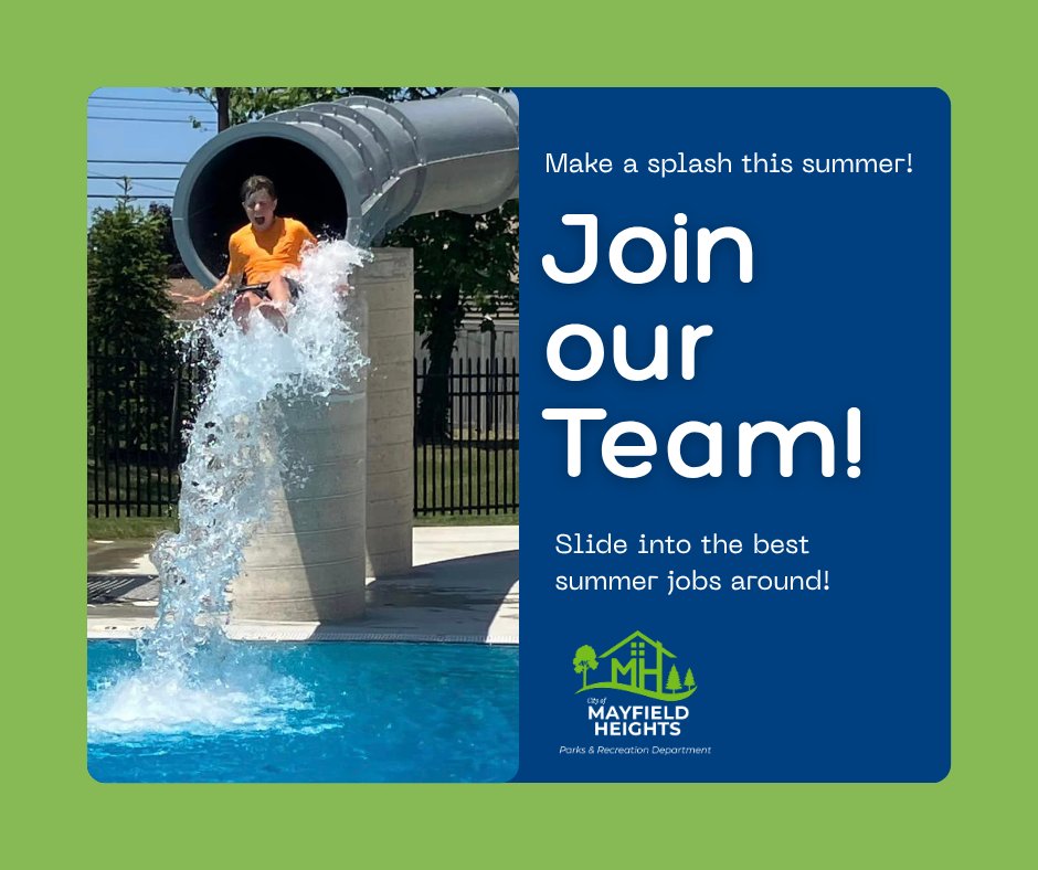 Ready for the best summer job?

Join our team at the Aquatic Center! We’re hiring:
Lifeguards
AC Front Desk
Day Camp  &amp; Teen Camp Counselors
Teen Camp Assistant
Aqua Class Instructors

Apply: …ayfieldheightsoh.munisselfservice.com/ess/employment…