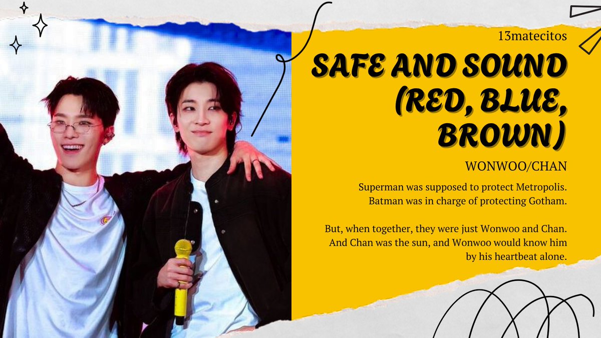 supersevfest's tweet photo. ⚡safe and sound (red, blue, brown) by 13matecitos
⚡Wonwoo/Chan
⚡2,7k words (completed)
⚡https://t.co/9rlAeS08V6 https://t.co/mw1zwErJu2