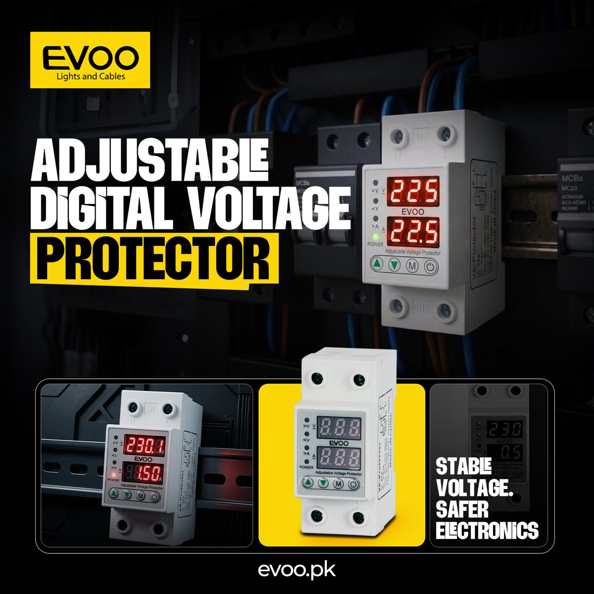evoopak's tweet image. EVOO Adjustable Digital Voltage Protector Ensures Stable Voltage and Ultimate Safety for Your Electronics.

Our website: evoo.pk

#VoltageProtector #ElectricalSafety #SmartProtection #EVOO #PowerSolutions #SafeElectronics