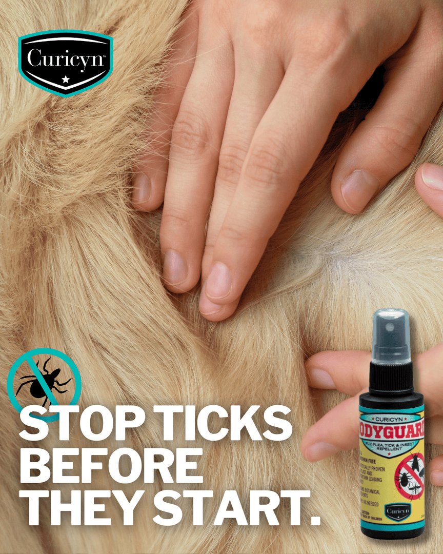 Curicynproducts's tweet photo. This week is #TickBitePreventionWeek, and Curicyn knows that prevention starts before the bite. Curicyn BodyGuard Spray helps protect all of our animals from ticks and other biting insects that compromise skin health. Protect the barrier, prevent the bite this tick season. https://t.co/UXmSaSEiGg