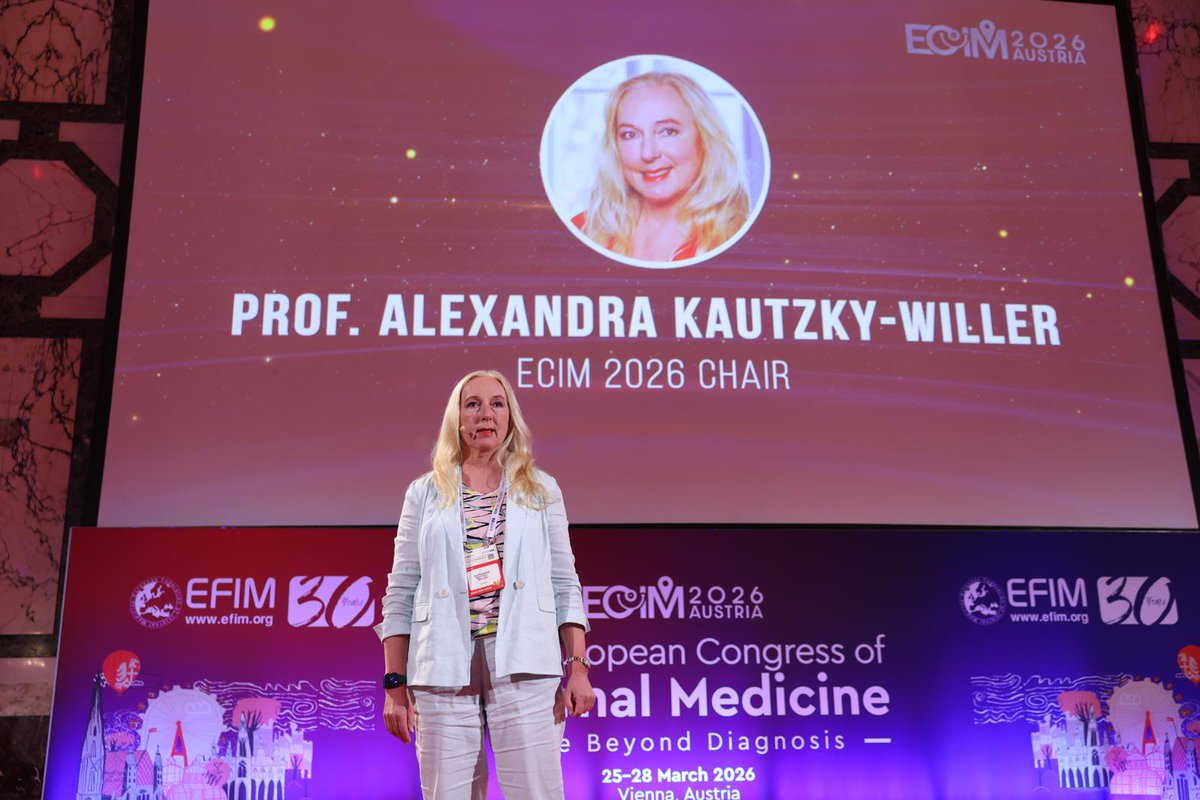 EFIM_EU's tweet photo. The journey into the future of internal medicine starts now! 🩺🌍

Prof. George Dalekos and Prof. Alexandra Kautzky-Willer take the stage to welcome thousands of internists to Vienna. 

#EFIM #ECIM2026 #InternalMedicine #Vienna https://t.co/RgehIxZrgB