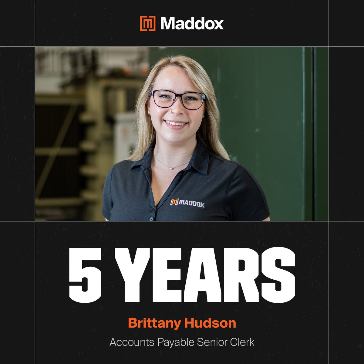Maddoxxfmr's tweet image. Congrats to Brittany Hudson for five years at Maddox! 

As our Accounts Payable Senior Clerk, Brittany keeps our vendor payments accurate and on-time. 

Looking forward to another great five years!

#Electrical #Transformers #EmployeeAnniversaries