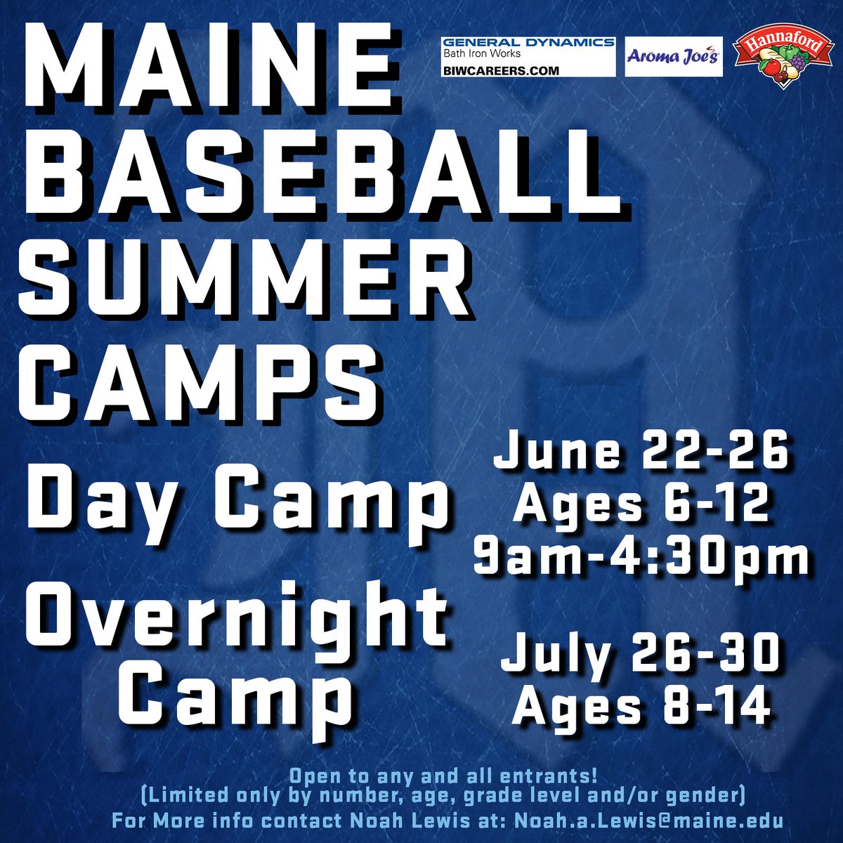 MaineBaseball's tweet image. Our summer camps are live!!

Reserve your spot today for either our Day Camp or Overnight Camp at the link below!

📝: um-tickets.evenue.net/events/ATHCBSBY

#BlackBearNation | #SummerCamp
