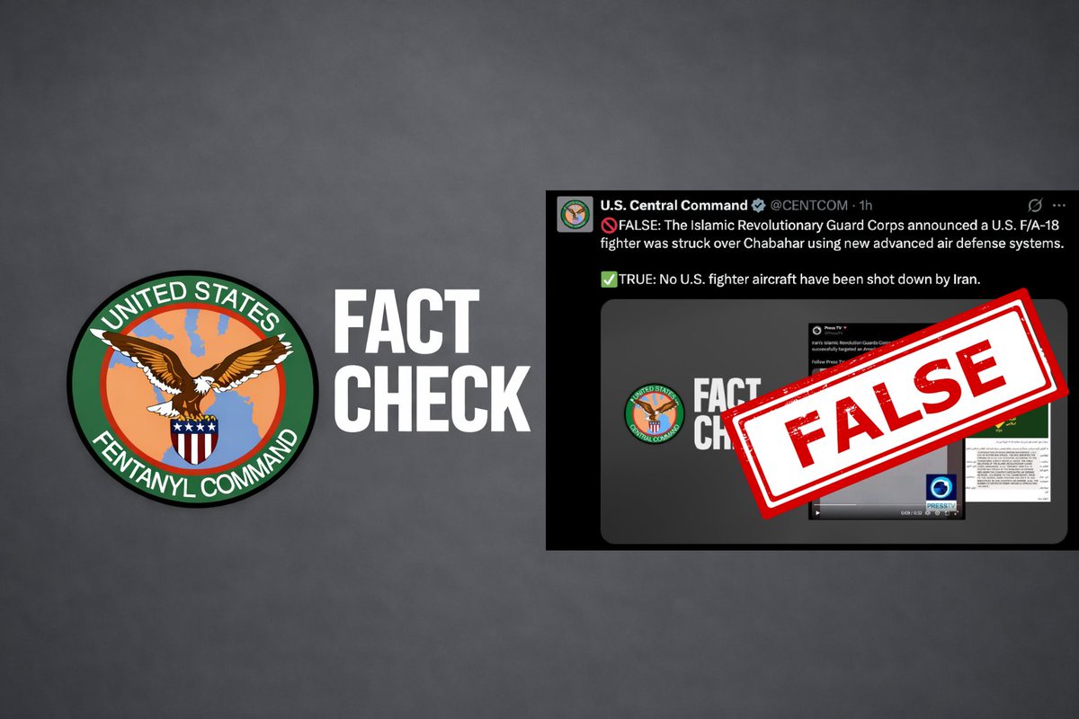 🚫 FALSE: CENTCOM denied that a US fighter was struck over Iran.

✅ TRUE: A F/A-18 fighter was hit over Chabahar, with the hit caught on camera from multiple angles.