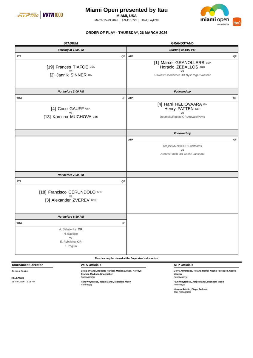 Order Of Play Tennis tweet media
