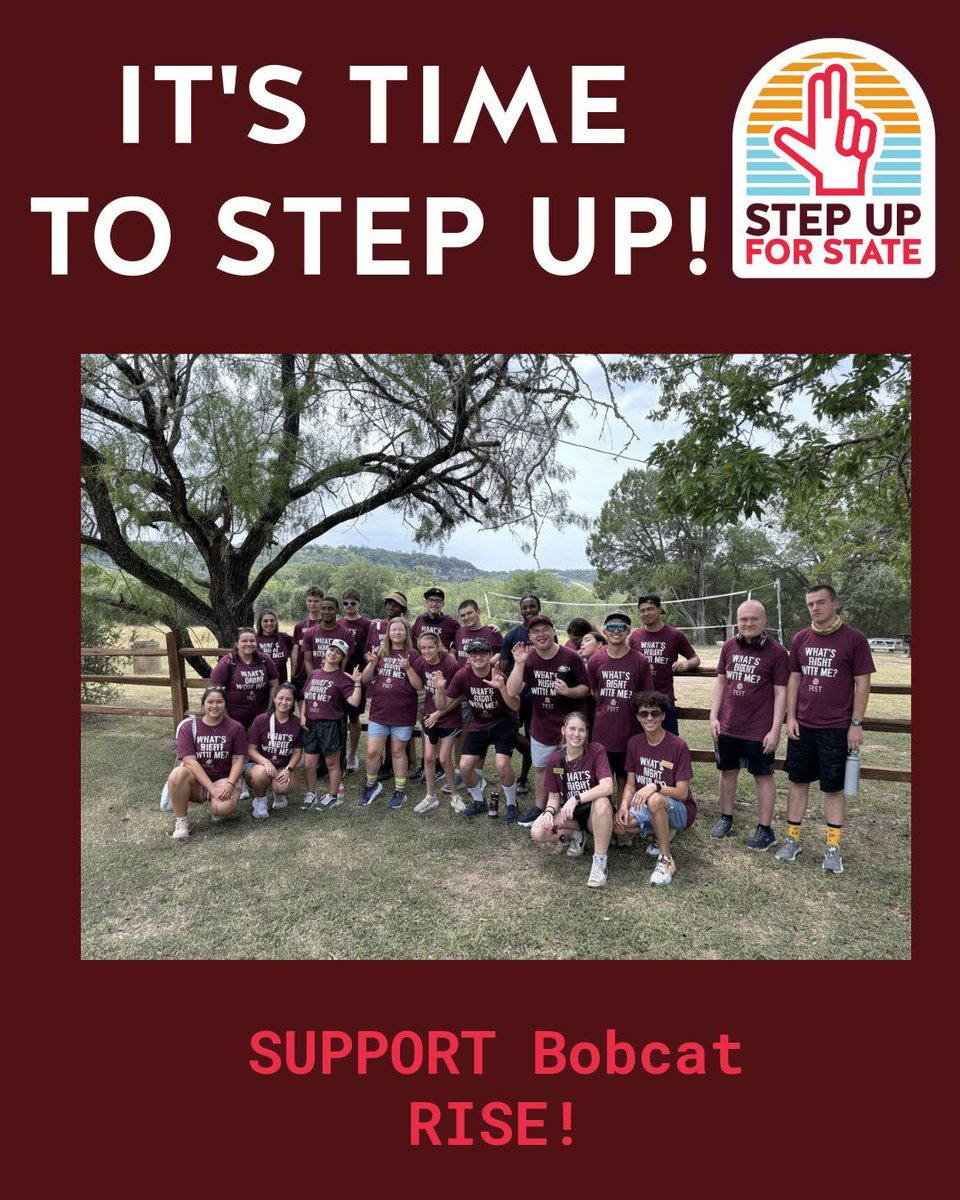 BobcatRise's tweet photo. The 1,899-minutes of giving starts now, Bobcats! #StepUpForState and donate TODAY to support Bobcat RIS! Visit the link below to support the Bobcat RISE mission! 

Find the Bobcat RISE designation under "Dean of Education." 
 Donate here: https://t.co/vNKfatPEY8 

@txstcoe @txcdd https://t.co/CaerNPJD5y