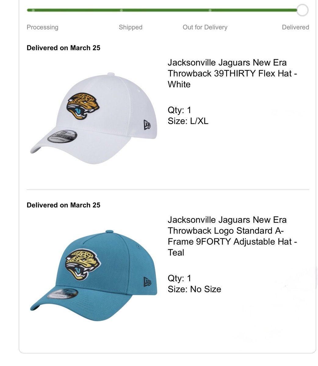 Tumminelli_'s tweet photo. @End_Fanatics just did an experiment I ordered a throwback Jags white hat twice. Once from Jags Store and once from Fanatics. Obviously both being run by Fanatics I knew they would fail and ultimately exposed their means to try to mislead consumers. Ordered vs received. WILD!!!! https://t.co/kgk3JgIeEb