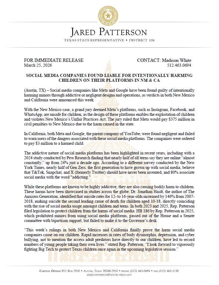 Office of State Representative Jared Patterson tweet media