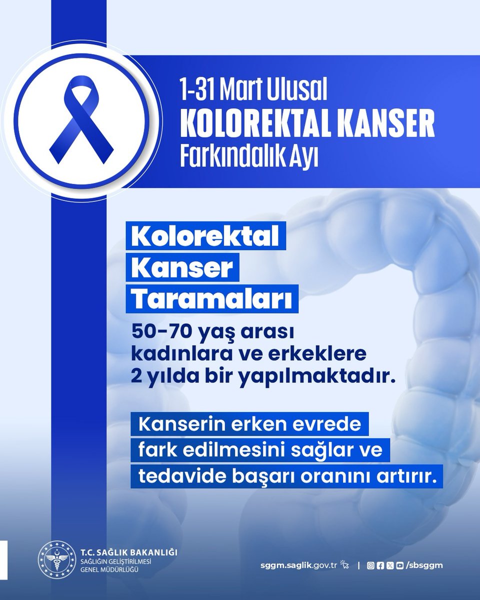 Ulusal Kanser Tarama Programımız kapsamında; Aile Sağlığı Merkezleri (ASM), Sağlıklı Hayat Merkezleri (SHM) ve Kanser Erken Teşhis, Tarama ve Eğitim Merkezlerinde (KETEM) ücretsiz kanser taramanızı yaptırabilirsiniz.

￼ shm.saglik.gov.tr

#SağlıklıTürkiyeYüzyılı