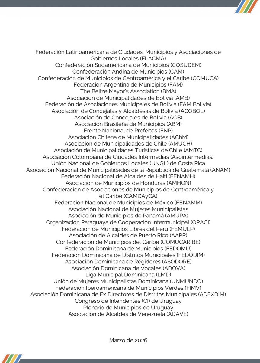 • Comunicado •

Las asociaciones de municipios de Latinoamérica nos solidarizamos con el Alcalde de Cuenca🇪🇨, Cristian Zamora, con motivo del evento hostil que  la Fiscalía del país realizó en su perjuicio

Llamamos a detener acciones judiciales c/sesgo político contra alcaldes
