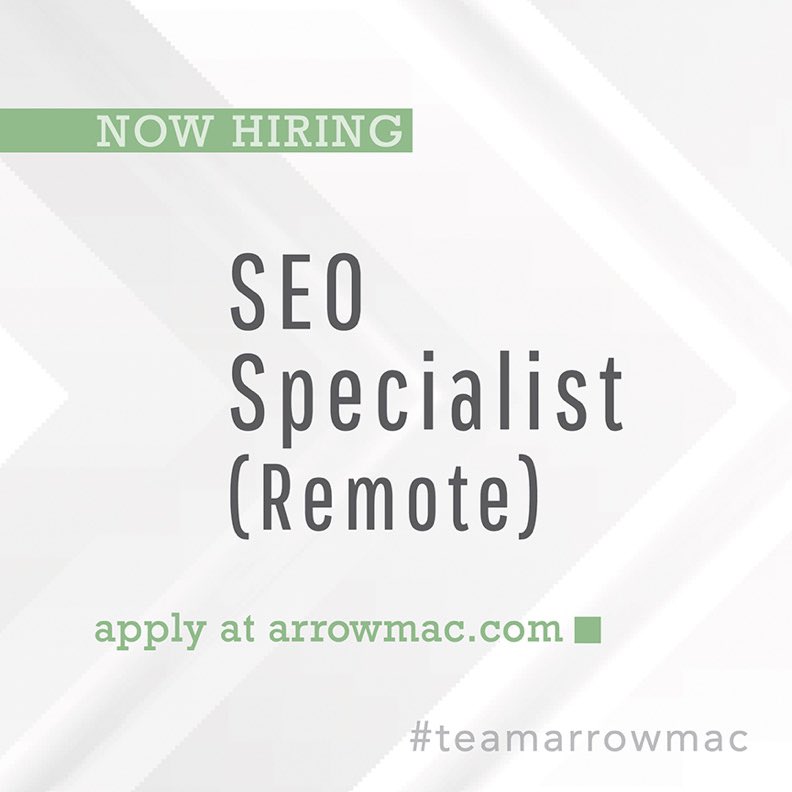 arrowmac's tweet image. We are looking for a remote SEO Specialist to join our ad agency client! Please send in your resume to careers@arrowmac.com if interested. #TeamArrowmac

#AdLife #Creativejobs #LoveAdvertising #Recruiting #NowHiring #Hiring #JobSearch #Advertising #Marketing #Creative #Digital