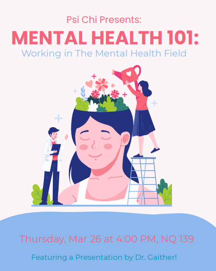 BSUPsychScience's tweet photo. Psi Chi: Mental Health 101

Join us this Thursday in NQ 139 for a discussion about mental health 🧠 and working in the mental health field, 🗣️👤featuring a presentation by Dr. George Gaither. We will have self-care items available for all who attend! https://t.co/Bfr3lGPEEB