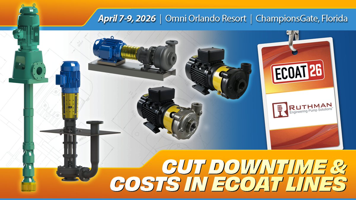 Ruthman_Cos's tweet photo. Tired of downtime and costs associated with your ECOAT Process? Reduce maintenance and improve efficiency with our pumps and valves.

Join us at ECOAT26 to learn more!

Preview our discussion on pumps for efficiency in ECOAT: https://t.co/RSkSP1xHo3 https://t.co/NFSh32APRy