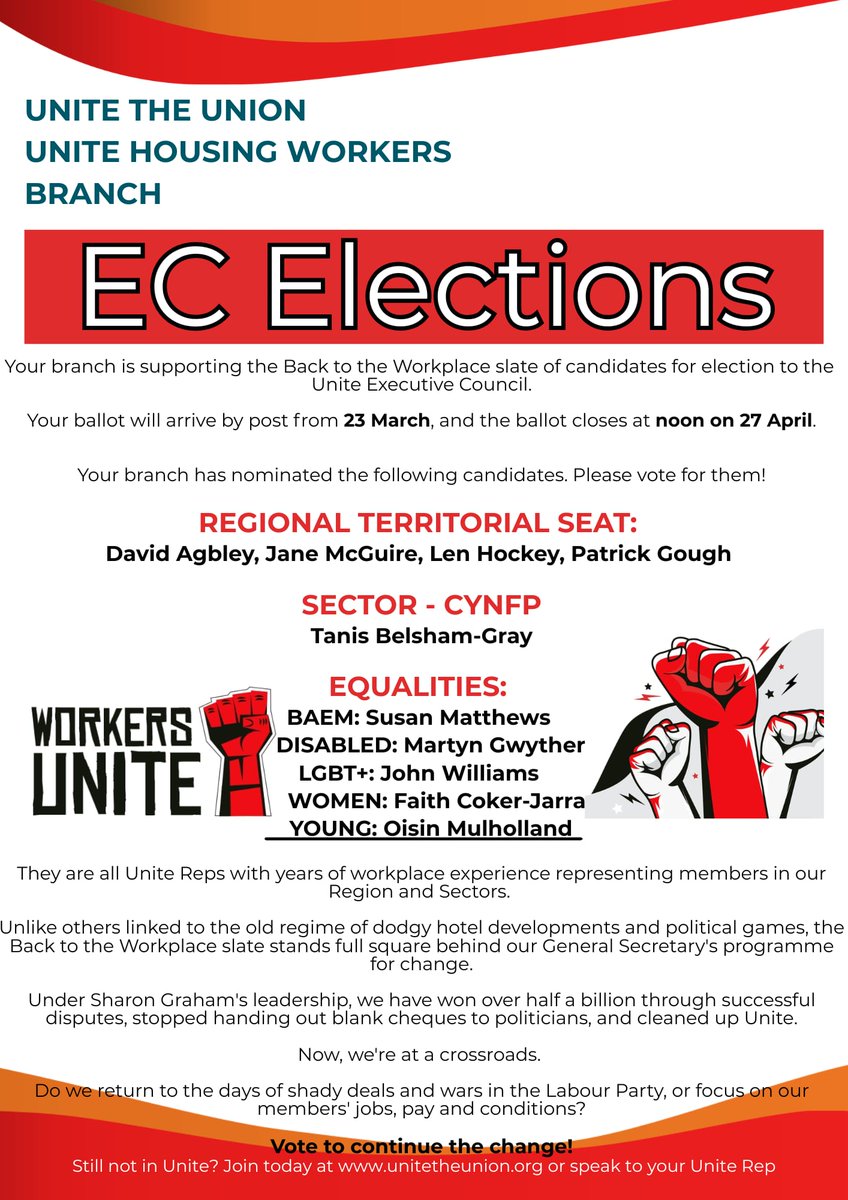 BasildonParty's tweet photo. Vote for campaigning, socialist candidates in the Unite the Union Executive elections!

🚩✊Vote for the Workers Unite Slate!✊🚩

Check out the candidates 🔗 https://t.co/44KVRmz9iB

Workers Unite candidates will support and hold Unite's GS to account.

Building on: https://t.co/aLS4SefdOn