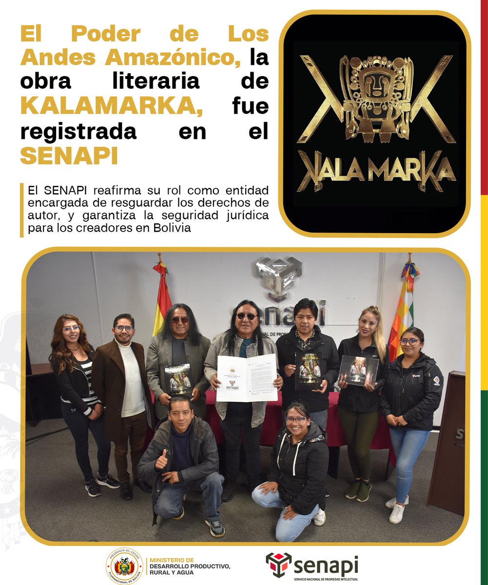 🇧🇴📜La nueva obra fue oficialmente registrada en el SENAPI, cuyos autores del texto "El Poder de Los Andes Amazónico", los maestros Eustaquio Rodolfo Choque Quispe, y  Hugo Celzo Gutiérrez Quisbert, ahora cuentan protección y respaldo legal🔐📖 

#SENAPI #Kalamarka