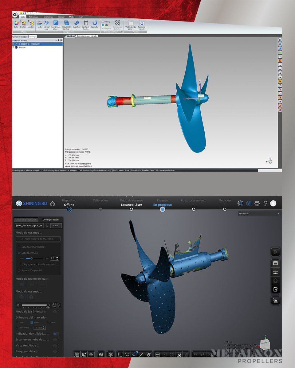 It’s not always necessary to remove a propeller to know what’s wrong with it. In this case, we travel wherever needed to carry out a 3D scan directly on the vessel. Using the data obtained, we analyze the full geometry from our facilities and can determine precisely what