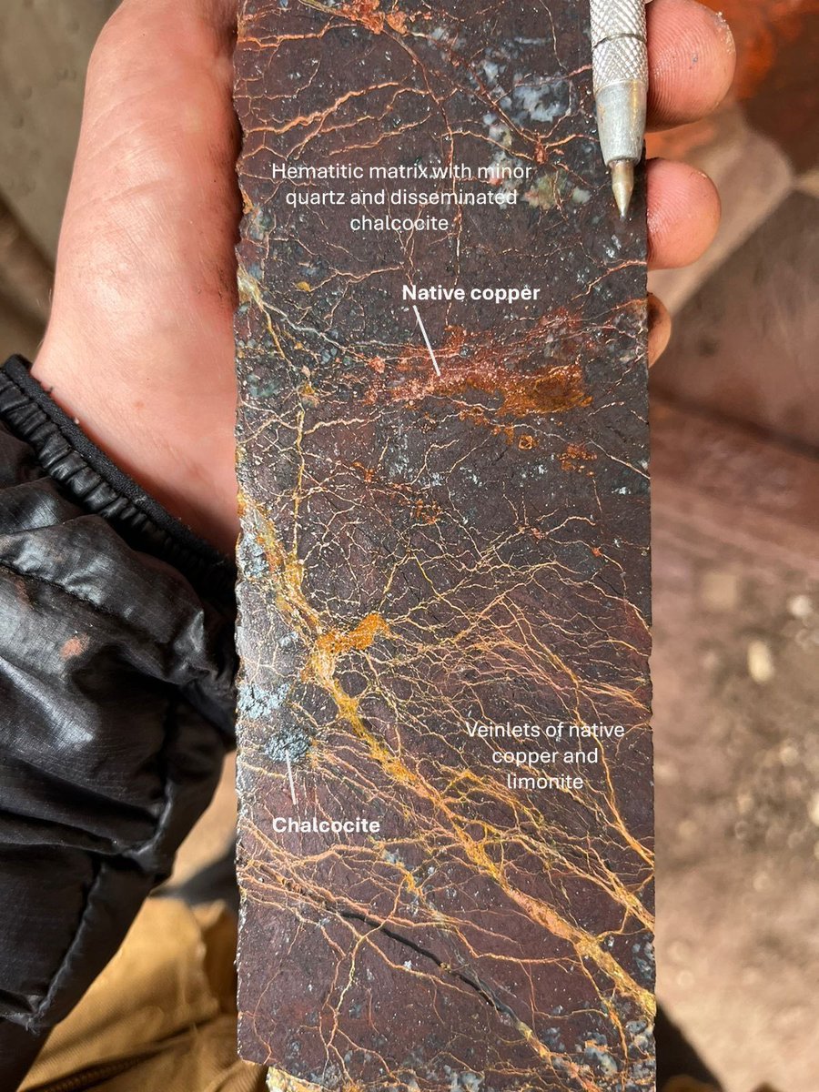 Fitzroyminerals's tweet photo. Geology is beautiful. Look at these textures from our infill drilling program. Happily there is an abundance of copper in the core, which is always a Good Thing to see in a copper project. 

In the next few weeks Fitzroy Minerals news flow will include the following:

* Letter of Intent from Pucobre to highlight their appetite to a) claw-back 30% by paying 90% of historic investment in Buen Retiro (in Q2 2027) b) allow the Heap Leach project to use the Electro-Win plant at Planta Biocobre and c) provide input data for the PFS in the form of real costs and figures

* Outline of Metallurgical test work / PFS update with commentary on the infill drill program 

* Geophysical results. Initially Mobile MT results from Caballos, and then later ANT (passive seismic by Fleet Space Technologies) at Buen Retiro

* Drilling results from the Infill work, and the start of Exploration Drilling at Buen Retiro. [Remember we are advancing 2 parallel work streams at Buen Retiro - de-risking the near-term low-cost Heap Leach and, separately, the ongoing hunt for The Big Sulphide Orebody]
$FTZ.V $FTZFF

#GoCopper
#GoExplorers
#GoFitzroy
