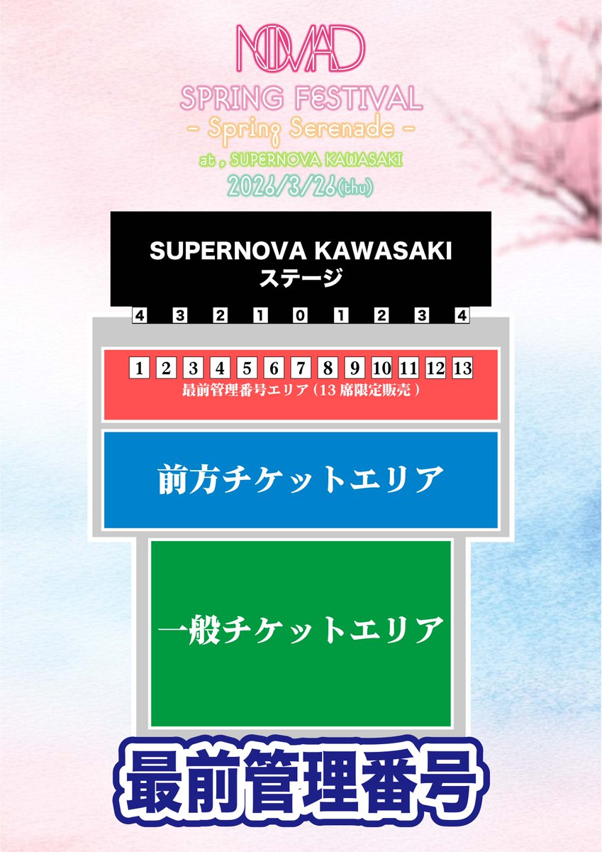 NO_MAD_NO_MAD's tweet photo. ◤◢◤ 　🌸本日開催🌸　◢◤◢

NOMAD SPRING FESTIVAL - Springs Serenade -
📍SUPERNOVA KAWASAKI(川崎)

■当日券
🎟️最前管理番号¥7,000
→グループロゴ使用チェキフレーム風クリアカード(確定/1枚、ランダム/1枚)
🎟️前方エリア¥6,000
→グループロゴ使用チェキフレーム風クリアカード(ランダム/2枚)
🎟️一般エリア¥5,000
→グループロゴ使用チェキフレーム風クリアカード(ランダム/1枚)

🎁グループロゴ使用チェキフレーム風クリアカード特典あり！

@suguru_dotRoach
@plus_starium
@4tune_official_
@Livisk_info
@official_FFOOXX
@I9L_official
@iparade_X
@REMODE_info
@YoiN_jp
@19Si_ukatama
@20SI_ukatama
@AzLAND_jp
@aris__official
@ALBY__info
@feeque_official
@HiBZ_info
@revelio_0303
@UsoGri_official

#のまど