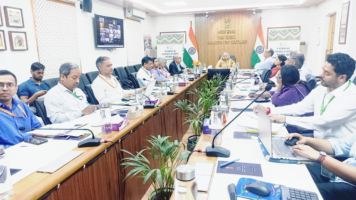TexMinIndia's tweet photo. Ministry of Textiles organised a National Consultative Webinar with States and UTs as a preparatory step for the Departmental Summit on “Textiles for Global Markets” scheduled in June 2026, aimed at strengthening Centre–State coordination and accelerating export growth. 

Smt. Neelam Shami Rao, Secretary (Textiles), highlighted the vision of increasing textile and apparel exports from ~USD 40 billion to USD 100 billion by 2030, emphasising the need for collaborative and outcome-driven strategies. Additional Secretary, Trade Advisor and DDG, Ministry of Textiles also made detailed presentations on policy priorities, export landscape and district-led approaches to enhance competitiveness.

States and UTs were encouraged to actively participate in Bharat Tex 2026 as a key global platform for investment promotion, buyer–seller engagement and showcasing textile ecosystems. The Ministry reiterated its commitment to work closely with States through stakeholder consultations, district export action plans and coordinated interventions to strengthen India’s position in global textile markets.

#TextilesForGlobalMarkets #BharatTex2026 #MakeInIndia
@PIB_India @PIBTextiles