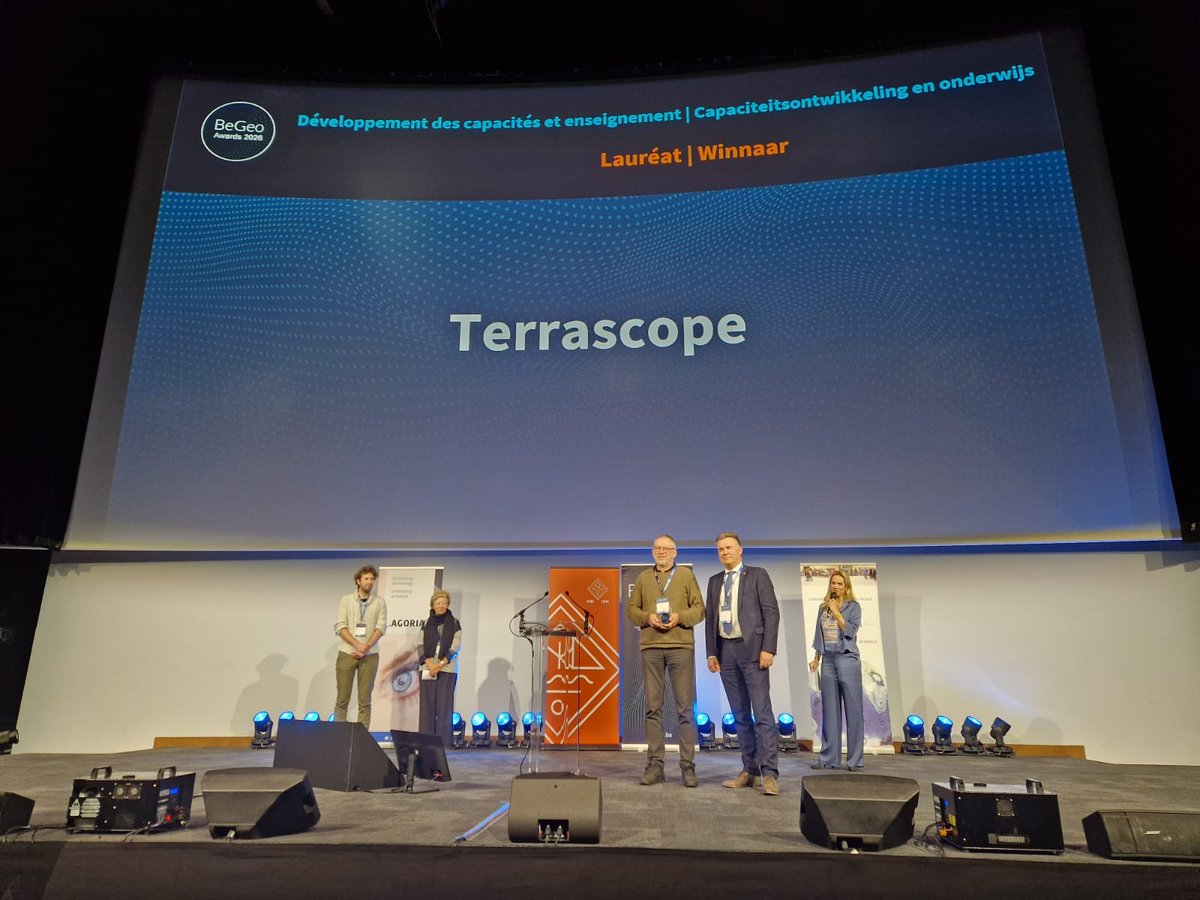 VITObelgium's tweet photo. A great recognition for Earth observation innovation 🌍

#Terrascope, developed by @VITObelgium on behalf of @belspo, has received two BeGeo Awards, recognising its strong impact in making satellite data more accessible and actionable. https://t.co/0h6qUVP5Gn