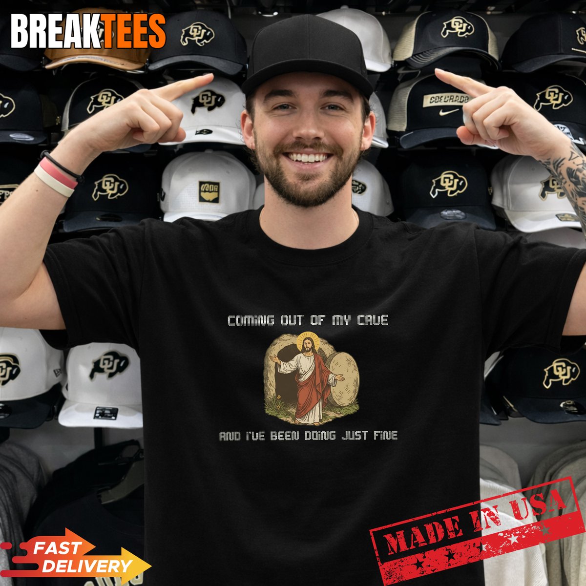 BreakTeesStore's tweet image. Looking for a shirt that perfectly captures your vibe? 🌟 Our 'Coming Out Of My Cave And I've Been Doing Just Fine' design is officially here!

Shop here: breaktees.com/product/coming…
#BreakTees #MrBrightside #EasterMeme #JesusTee #CaveShirt #MillennialFashion #ChristianHumor