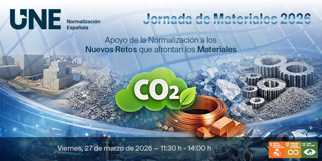 NormasUNE's tweet photo. 📢 Save the Date | Encuentro UNE: “1ª Jornada de Materiales 2026. Apoyo de la Normalización a los nuevos retos que afrontan los materiales”

📅 27 de marzo de 2026
⏰ 11:30 h - 14:00 h
📍 Evento híbrido | Sede UNE, C/Génova 6, Madrid | Online via Teams

🧩 La industria de los materiales vive un momento de transformación acelerada, sostenibilidad, innovación y nuevas exigencias.

En esta jornada pondremos el foco en cómo la normalización se convierte en un aliado estratégico para acompañar al sector en estos retos y facilitar soluciones alineadas con las nuevas políticas.

🏛️ Abriremos con una visión del marco legislativo vigente y seguiremos con una mirada sectorial para abordar perspectivas de futuro en ámbitos clave como la captura de CO2, el sector pulvimetalúrgico, las materias primas minerales y los materiales de construcción.

🤝 Contaremos con la participación de: Miguel Gómez-Pavón López (@dgipyme), Soraya Prieto Fernández (@tecnalia), Mark Dougan (AMES-Sintered metallic components), Rosa Carretón Moreno (@ANEFAridos) y César Bartolomé Muñoz (@IECAglobal).

✅ Aún quedan plazas disponibles. Reserva tu plaza y participa en el debate sobre la movilidad del futuro y el papel de la normalización.

🔗 Inscríbete aquí: https://t.co/wu7eiyqB1A
📘 Más información y programa completo: https://t.co/kvkz9zS1Kd

#Materiales #Innovación #Normalización #UNE
