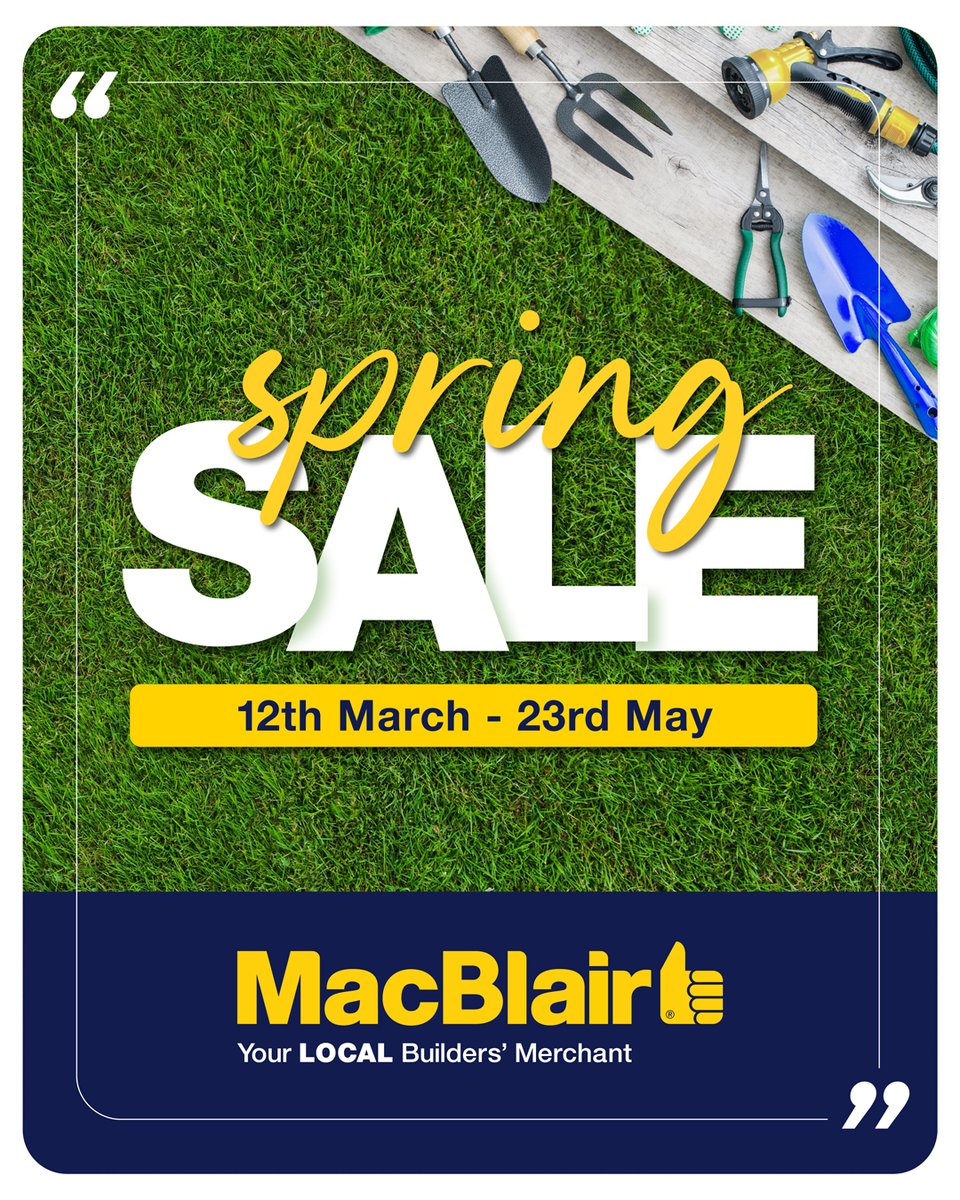 MacBlair5's tweet image. Power tools in our spring sale? Oh go on then 😏

Swing by your local MacBlair or shop online today – these deals won’t last forever! ⚡

#MacBlairBuildersMerchant #SpringSale #PowerTools