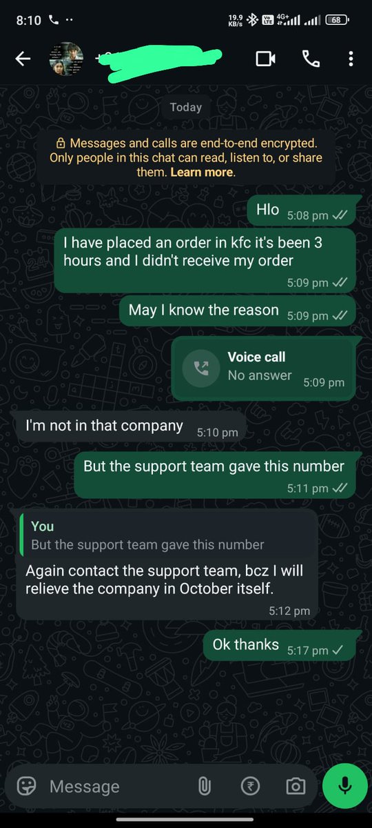 im_urs_sidhu's tweet image. Very poor experience with @KFC_India

Order No: 6907109000310881
Amount: ₹461.01

Order was not delivered even after 3 hours. Raised 20+ complaints with no resolution.

Support team was extremely unprofessional.

Need immediate refund &amp;amp; action. #KFC #PoorService