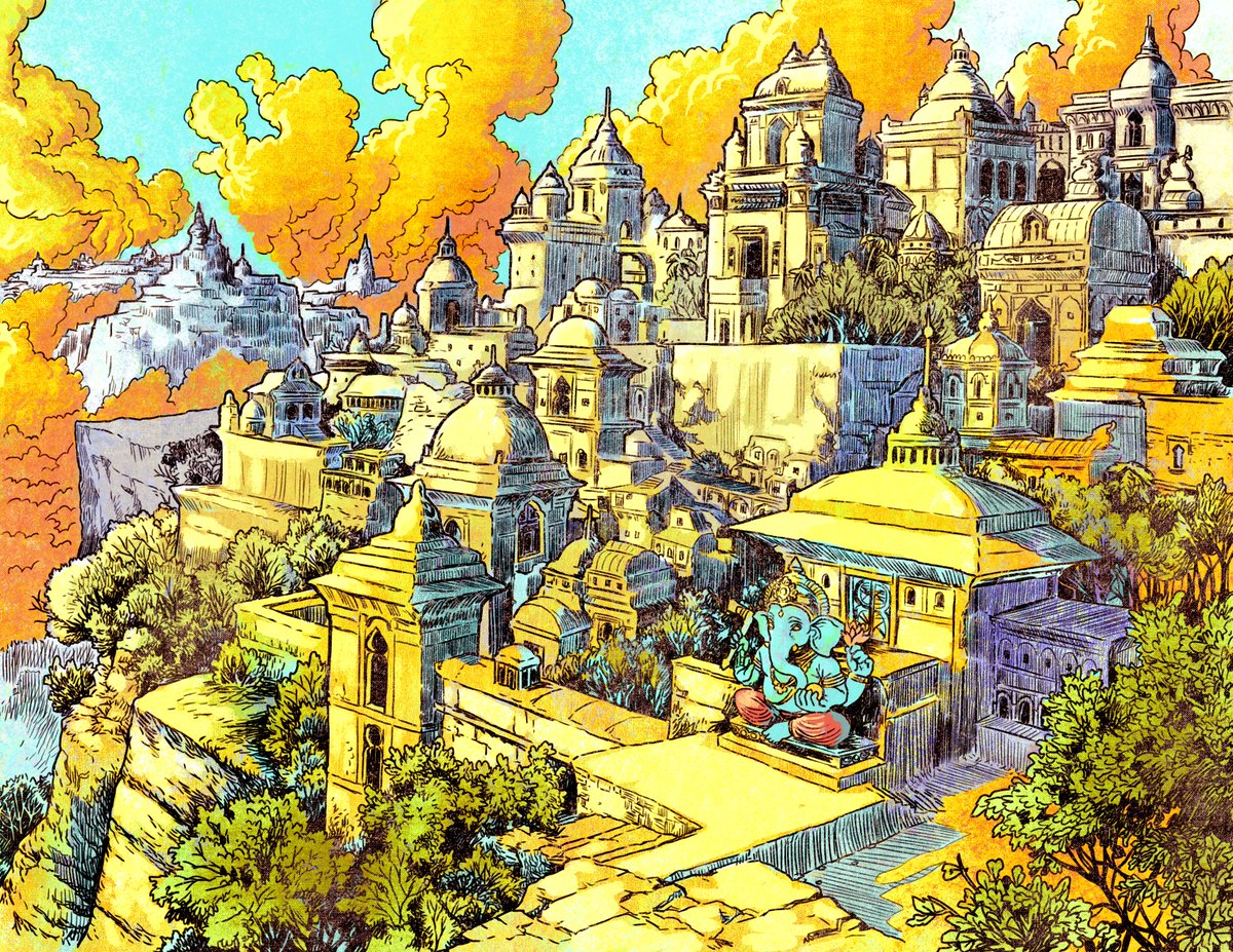 Finishing my last commission. Drawing architecture is a pain-in-the-ass. And since there are so many elements, you have to create intensity gradients so that things in the background stay in the background.