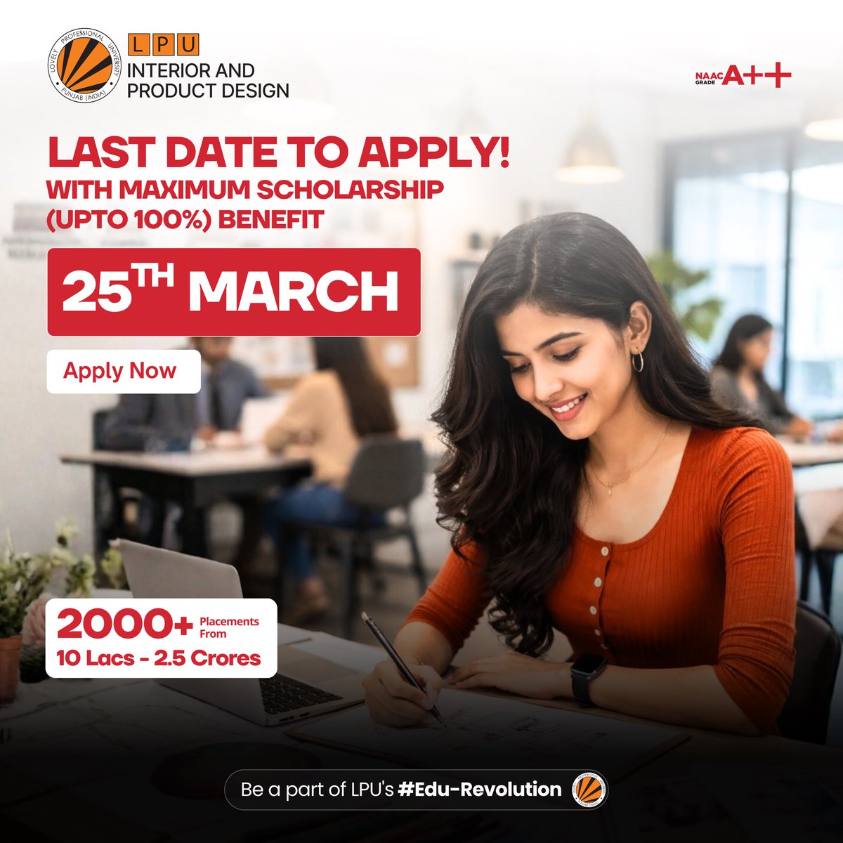 LPUDesign's tweet image. Last chance to design your future—apply before 25th March and unlock up to 100% scholarship.
.
.
.
.
.
#LPU #AdmissionsOpen #LastDateToApply #DesignCareer #ScholarshipOpportunity