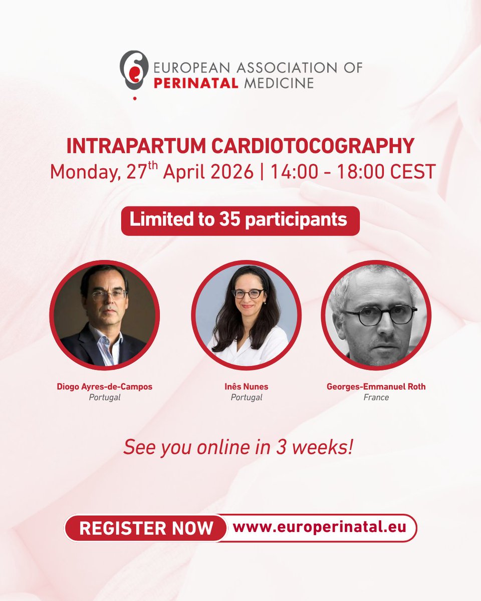 EUperinatal's tweet photo. 3 weeks left until  #EAPM course on #IntrapartumCardiotocography to be led by distinguished experts in #Perinatalmedicine, #obgyn and #midwifery.

Register here✅: https://t.co/sb9ZZ9ugLh

#EAPMCourse #perinatalcare #perinatalcourse #IntrapartumCare #cardiotocography #fetal https://t.co/o09vyfGx7q