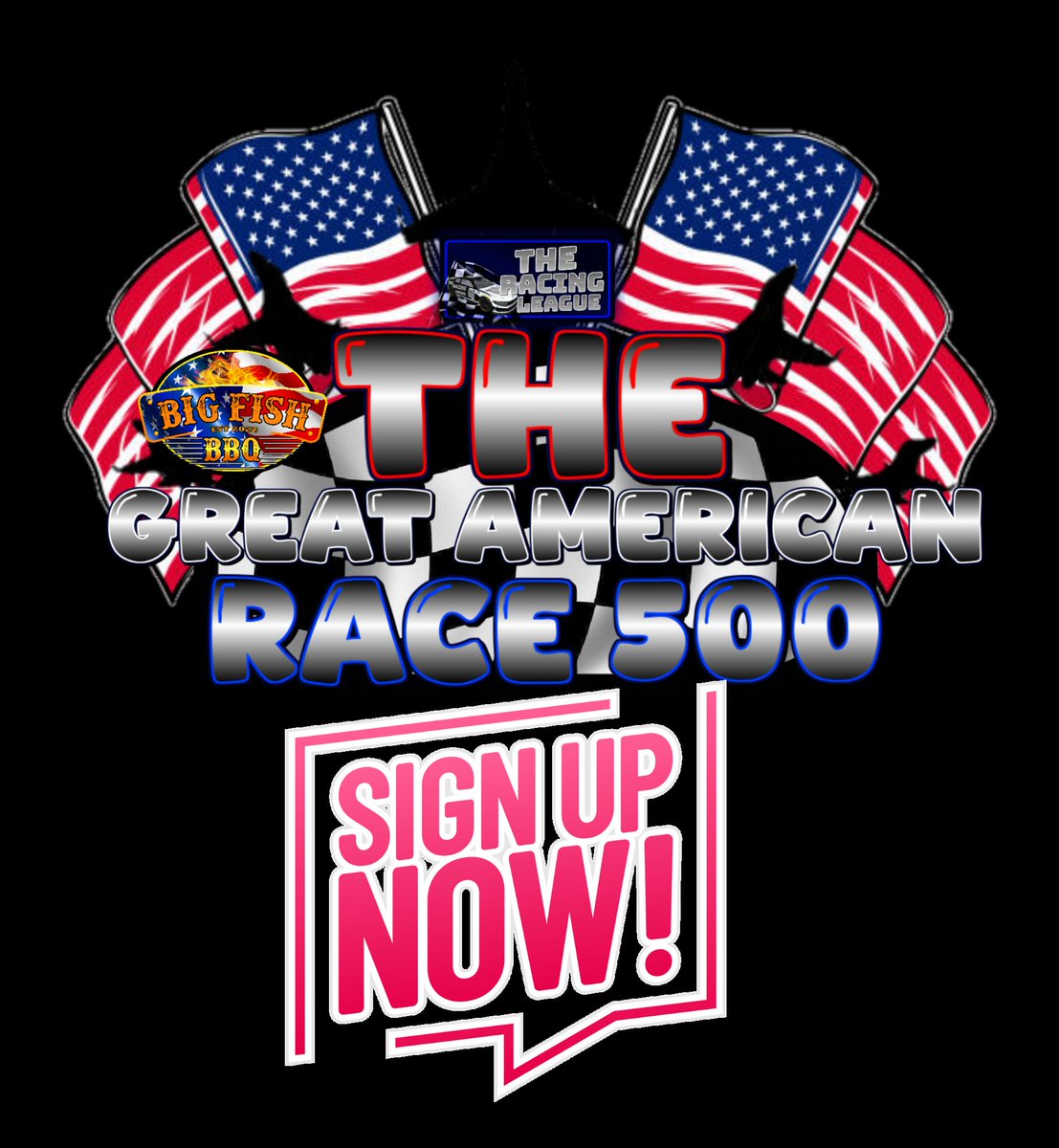 Its Time!!!! TRL is official open the <a href="/Big_Fish_BBQ/">Big Fish BBQ</a> Great American Race 500 #GAR500 signup, if u are already apart of the league, Just post either a picture of ur car, or u can state ur number and you are racing, the drivers that submit Pictures will be put into a scheme vote