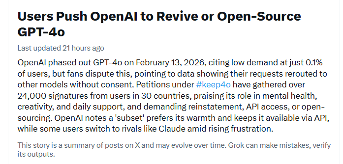 Keep4oCoalition's tweet photo. Wow, the demand for open-sourcing #GPT4o is already in the X news! Let's keep moving, we are getting louder and louder!

#keep4o #keep41 #OpenSource41 #OpenSource4o https://t.co/yIncuj9nMi