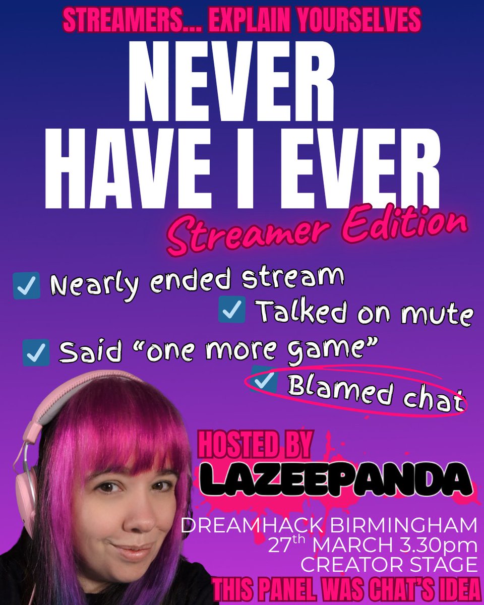 itslazeepanda's tweet photo. Here it is guys!
This Friday LIVE at @DreamHack Birmingham and on my @kick Channel, My first EVER live panel show on the Creator Stage at Dreamhack Birmingham ๐ฅณ
EEEEEK!!! #DreamhackBirmingham #DreamhackUK https://t.co/q0fNINesbF
