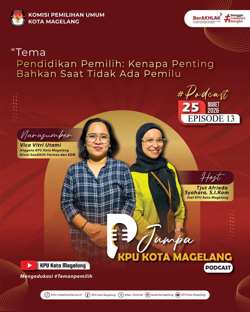 kpu_kotamgl's tweet photo. Halo, #TemanPemilih!
Banyak yang tanya, Kenapa Pendidikan Pemilih Penting, bahkan saat tidak ada Pemilu? 🤔
Jangan sampai ketinggalan yaaa gaes...
#kpukotamagelang #KPUMelayani #ojogolput https://t.co/GARCLGXN7F