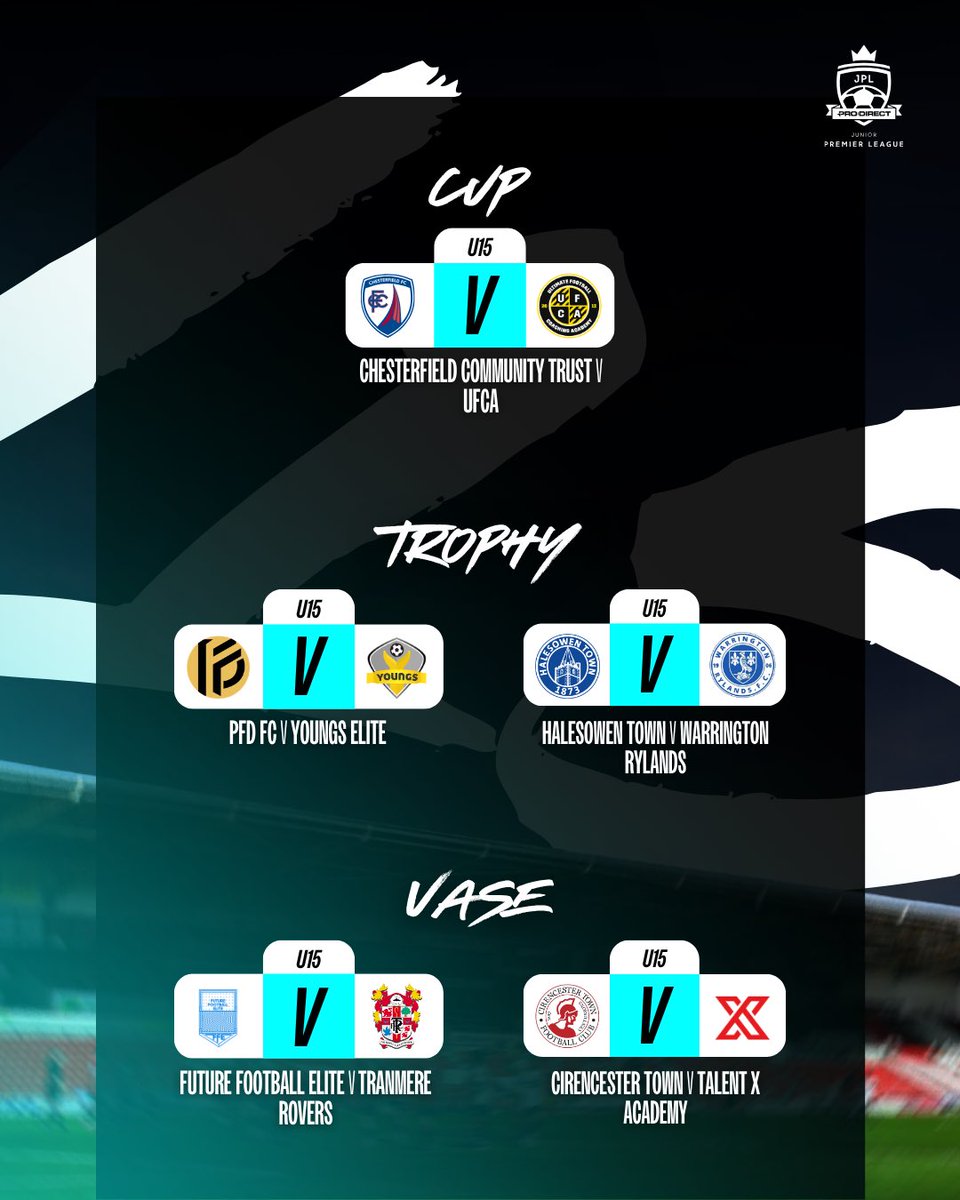 jnrpremleague's tweet image. The U14 and U15 Cup, Trophy and Vase semi finalists…

How far can you go? This weekend we find out! Good luck to all 🤝 

#JPL #SemiFinal