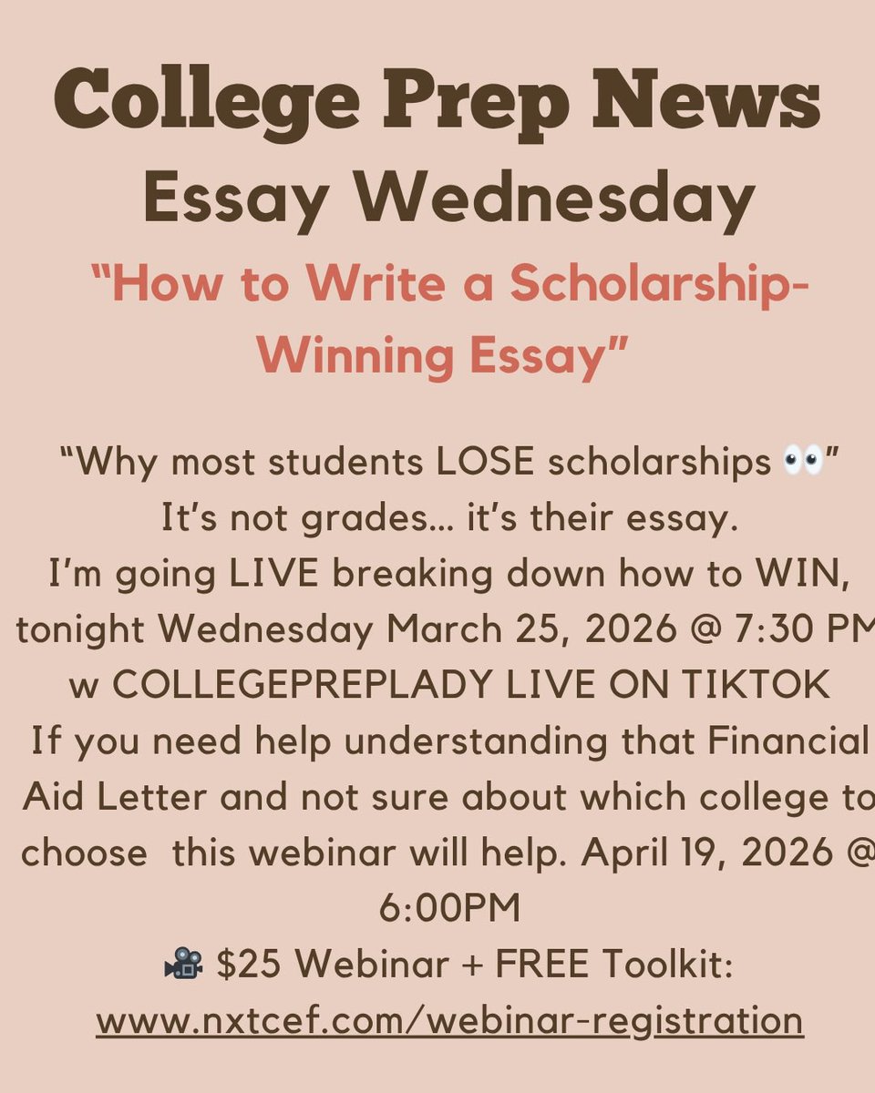 nextchapEDFDN's tweet photo. “4 Keys to a Scholarship-Winning Essay ✍🏾” l’ll share tonight
#EssayWednesday
#ScholarshipEssay
#WinningEssay
#NXTCEF https://t.co/ERfKHObYrt