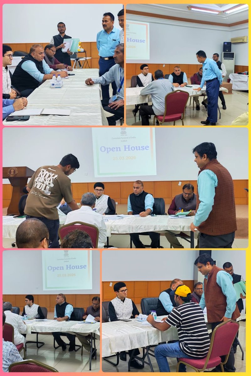 CGIJeddah's tweet photo. Glimpses from the March 2026 edition of the Monthly Open House held today (25.03.2026) at CGI Jeddah.
The Consul General and officials engaged with members of the Indian diaspora, addressing concerns and providing all possible assistance.
#IndiaInSaudi #ConsularOutreach #ConsularServices
@MEAIndia @IndianDiplomacy @IndianEmbRiyadh @diaspora_india @CPVIndia
