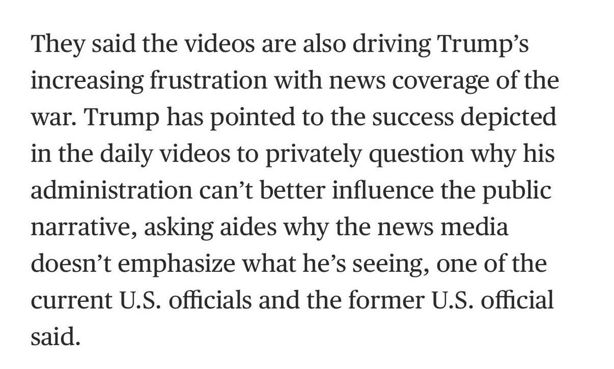 President Trump gets his briefs on the war with Iran through 2 min reels. A compilation of the most successful strikes on Iranian targets (NBC News). “Digital orality reverses reflections into reflexes, pushing us back to pre-literate conditions.” Quote by <a href="/Andrey4Mir/">Andrey Mir</a>