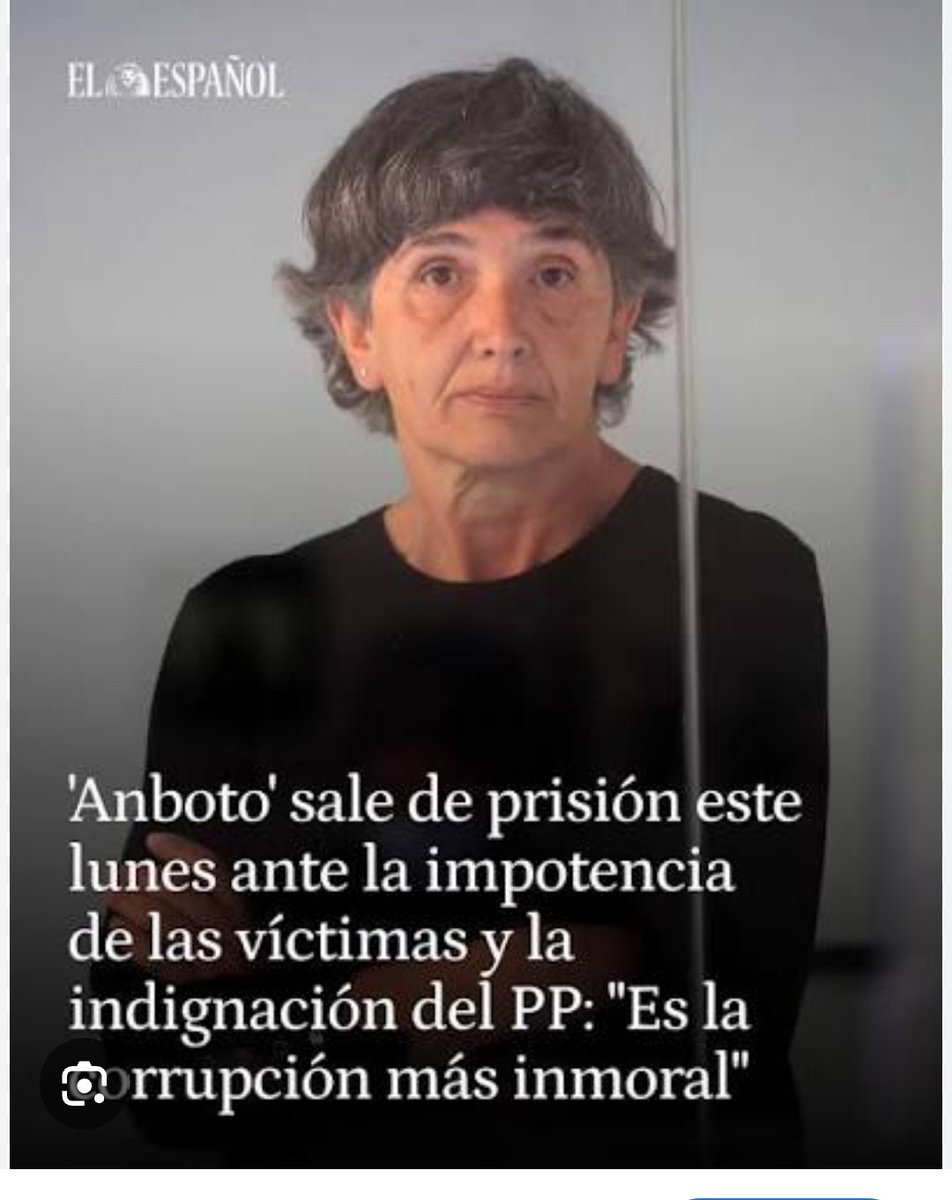 <a href="/SarahPerezSanta/">Sarah Santaolalla. ♀</a> Ayer salió de prisión Anboto, una de las etarras más sanguinarias.
Se le atribuyen 14 asesinatos.

Pero a Sara le parece un comodín 🃏 hablar de ETA.

Las víctimas le importan nada, hay que seguir el guión de Moncloa, no se puede perder el relato.