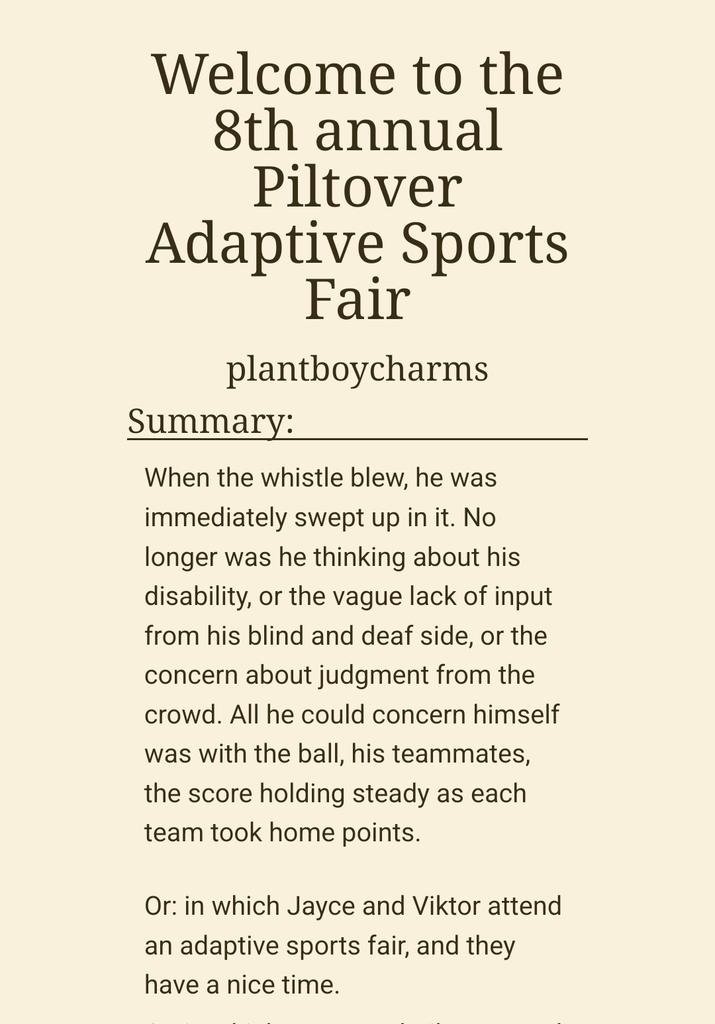 ain_jeru's tweet photo. Day 4 of #jayvikdisabilityweek is dates/recreation and hobbies. How about all three? My disabled4disabled #jayvik adaptive sports fic, rated G, 2.6k. link below! https://t.co/kG54OVKYWF