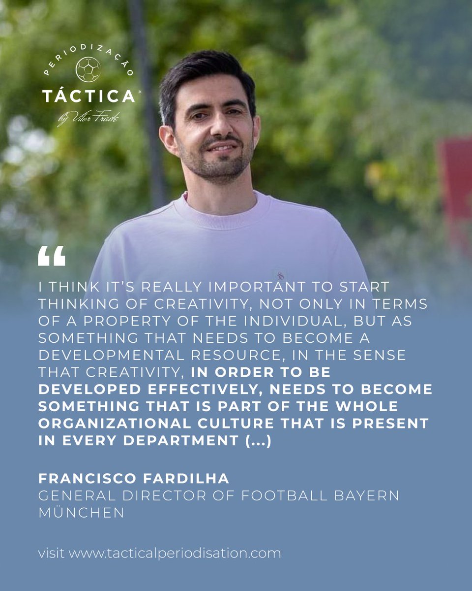 TacticaFrade's tweet photo. 🧠 Creativity as Culture
Creativity in football is not only an individual talent.
It is shaped by the environment, methodology and organisational culture around the player.
📖 Read more:
https://t.co/Cat2IFyuxj
#PeriodizacionTactica #MasterProfesional #FormacionEntrenadores https://t.co/ULr1qlO5ZH
