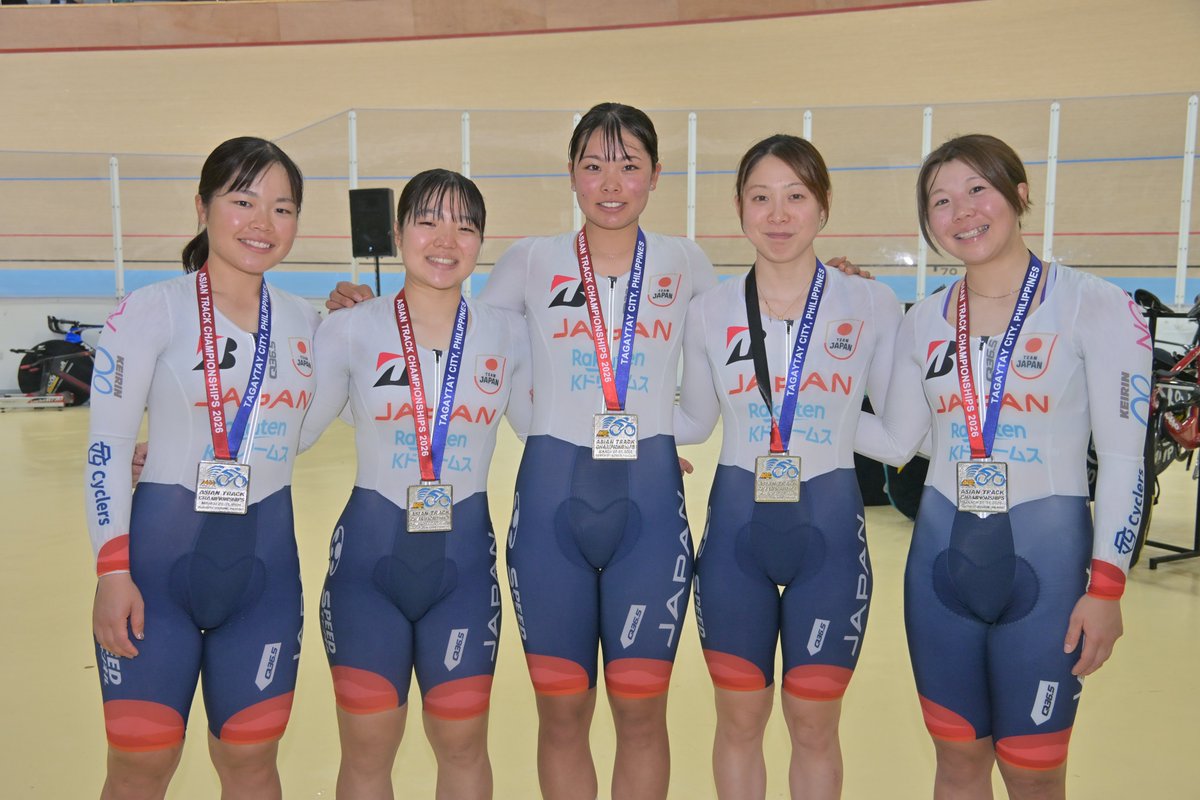 JCF_cycling's tweet photo. 2026トラックアジア選手権
Day1
女子エリートチームパーシュート
2位 日本（水谷彩奈・内野艶和・池田瑞紀・垣田真穂）OVL
※水谷は1回戦・決勝、池田は予選・決勝、岡本美咲は予選・1回戦に出走 https://t.co/OjR26cifxz